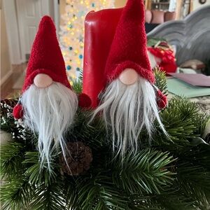 Pair Nordic Gnome Christmas Picks Red Hats Faux Fur Beards Scandinavian charm